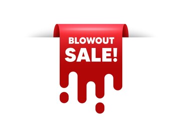 Blowout sale text. Red ribbon tag banner. Special offer price sign. Advertising discounts symbol. Blowout sale sticker ribbon badge banner. Red sale label. Vector
