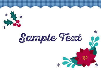 ヒイラギとポインセチアのクリスマスフレーム ブルー