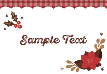 ヒイラギとポインセチアのクリスマスフレーム レッド