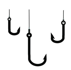 Set of fishing hooks isolated on white, vector illustration. 