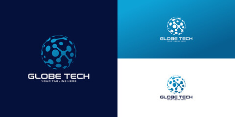 Fototapeta premium technology globe logo design inspiration, digital logo