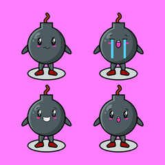 Cute bomb mascot design set vector image