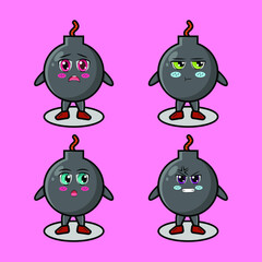 Cute bomb mascot design set vector image