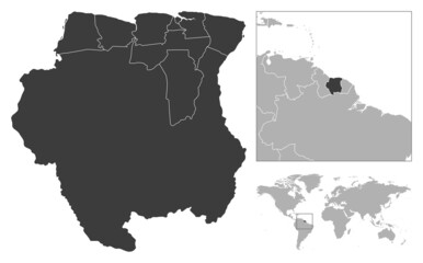 Suriname - detailed country outline and location on world map.