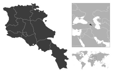 Armenia - detailed country outline and location on world map.