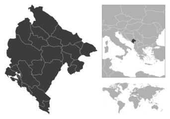 Montenegro - detailed country outline and location on world map.