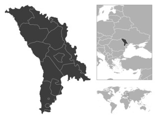 Moldova - detailed country outline and location on world map.