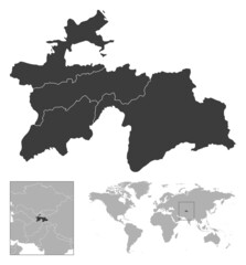 Fototapeta premium Tajikistan - detailed country outline and location on world map.