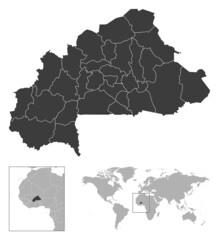 Burkina Faso - detailed country outline and location on world map.