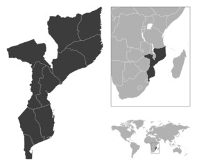 Mozambique - detailed country outline and location on world map.