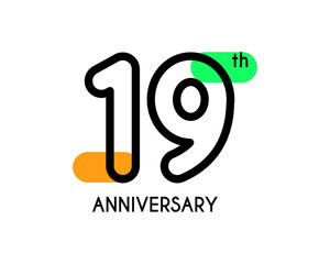 19th anniversary logo design with geometric shapes and colorful