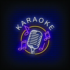 Karaoke Neon Signs Style Text Vector - obrazy, fototapety, plakaty