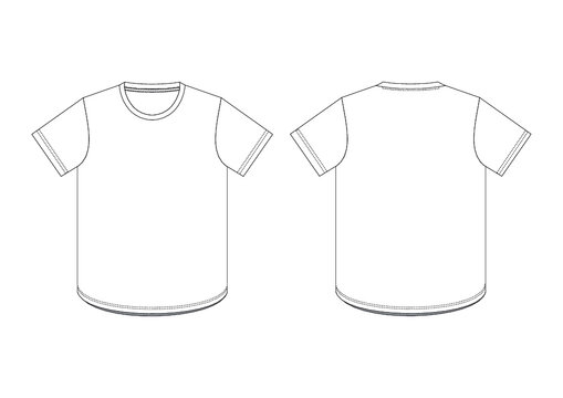 MEN'S & WOMEN'S T-SHIRT FLAT SKETCH VECTOR TEMPLET HIGH LOW STYLE