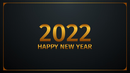 2022 Happy New Year greeting card in gold and black color