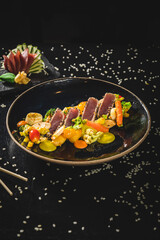 Perfect Sushi Japanese Asian Seafood Food Dish Menu Gourmet Restaurant Chef on Dark Background
