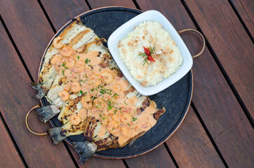 seafood on a wooden background