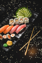 Perfect Sushi Japanese Asian Seafood Food Dish Menu Gourmet Restaurant Chef on Dark Background

