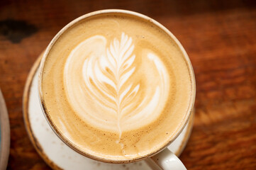 Cappuccino coffee drink at a trendy coffee shop.