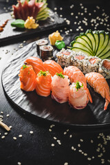 Perfect Sushi Japanese Asian Seafood Food Dish Menu Gourmet Restaurant Chef on Dark Background
