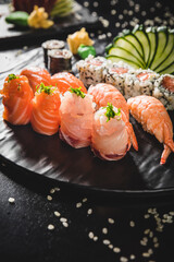 Perfect Sushi Japanese Asian Seafood Food Dish Menu Gourmet Restaurant Chef on Dark Background
