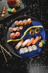 Perfect Sushi Japanese Asian Seafood Food Dish Menu Gourmet Restaurant Chef on Dark Background
