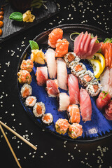 Perfect Sushi Japanese Asian Seafood Food Dish Menu Gourmet Restaurant Chef on Dark Background
