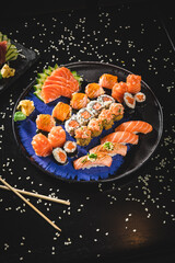 Perfect Sushi Japanese Asian Seafood Food Dish Menu Gourmet Restaurant Chef on Dark Background
