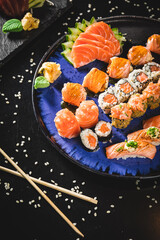 Perfect Sushi Japanese Asian Seafood Food Dish Menu Gourmet Restaurant Chef on Dark Background
