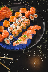 Perfect Sushi Japanese Asian Seafood Food Dish Menu Gourmet Restaurant Chef on Dark Background

