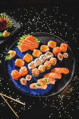 Perfect Sushi Japanese Asian Seafood Food Dish Menu Gourmet Restaurant Chef on Dark Background
