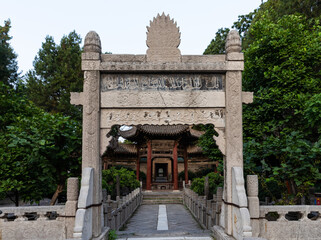A stone archway at Historic Great Mosque in Chinese style at Muslim Quarter, Xi'an, Shaanxi, China, first build in 8th Century. Heirtage and tourist attraction.