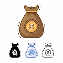 money bag vector icon isolated on white background. filled line, outline, solid, blue, icon. balance, finance. Signs and symbols can be used for web, logo, mobile app, UI, UX