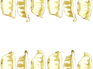 手描き水彩の焼餃子イラスト長方形フレーム・上下