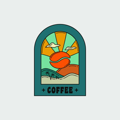 VIntage coffee shop logo design with cup hand gesture and coffe maker stuff retro style