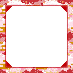 バナーテンプレート／桜と雲の和柄フレーム（赤）／正方形