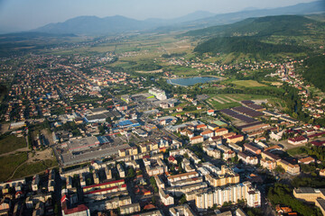 aerial image of Bistrita, Romania, 2020. August