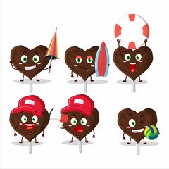 Happy Face love cookies chocolate candy cartoon character playing on a beach