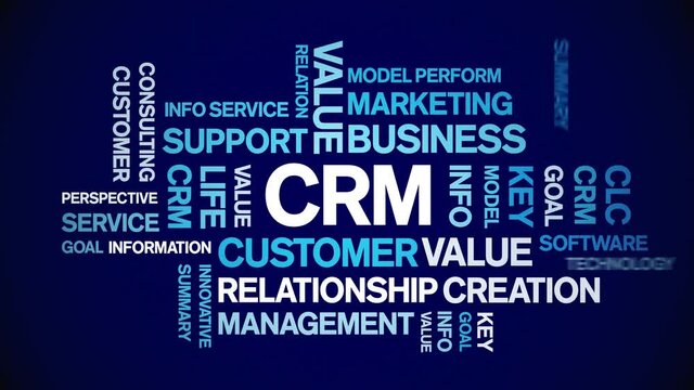 CRM animated tag word cloud;text design animation kinetic typography seamless loop.