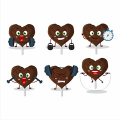 A healthy love cookies chocolate candy cartoon style trying some tools on Fitness center