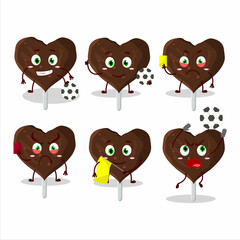Love cookies chocolate candy cartoon character working as a Football referee