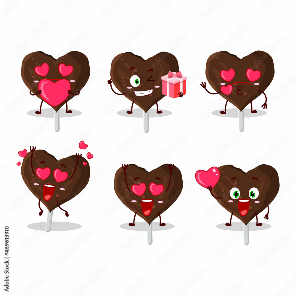 Poster Love cookies chocolate candy cartoon character with love cute emoticon