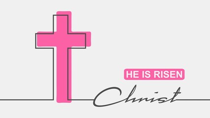 Cross and he is risen text in thin lines style