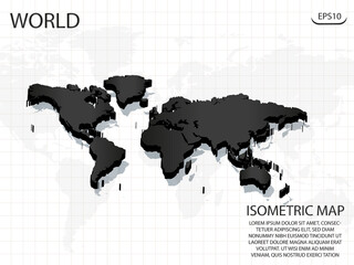 3D Map black of World on world map background .Vector modern isometric concept greeting Card illustration eps 10.