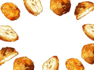 手描き水彩の肉団子イラスト長方形フレーム・囲み