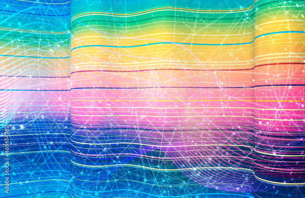 Wall mural geometry abstract background with stripes on waved surface