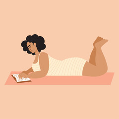Illustration of woman reading book on floor