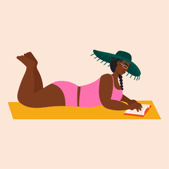 Illustration of woman reading book on floor