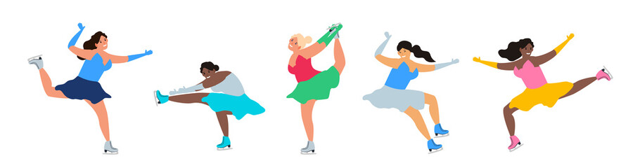woman figure skating athletes set winter games championship vector illustration © tarikdiz