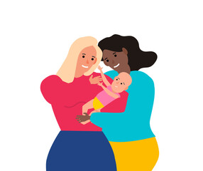 lgbt lesbian women couple with baby  happy parents vector illustration