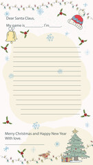 Ready made Christmas and New Year sample letter layout for Santa Claus with a line for the text Festive fir tree among garlands and holly leaves